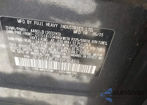 2015 Subaru Forester 2.5I Touring from USA, damaged, VIN JF2SJAWCXFH836469
